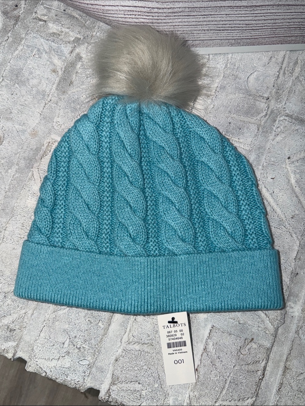 Talbots Kids Aqua Cable Knit Pom-Pom Hat